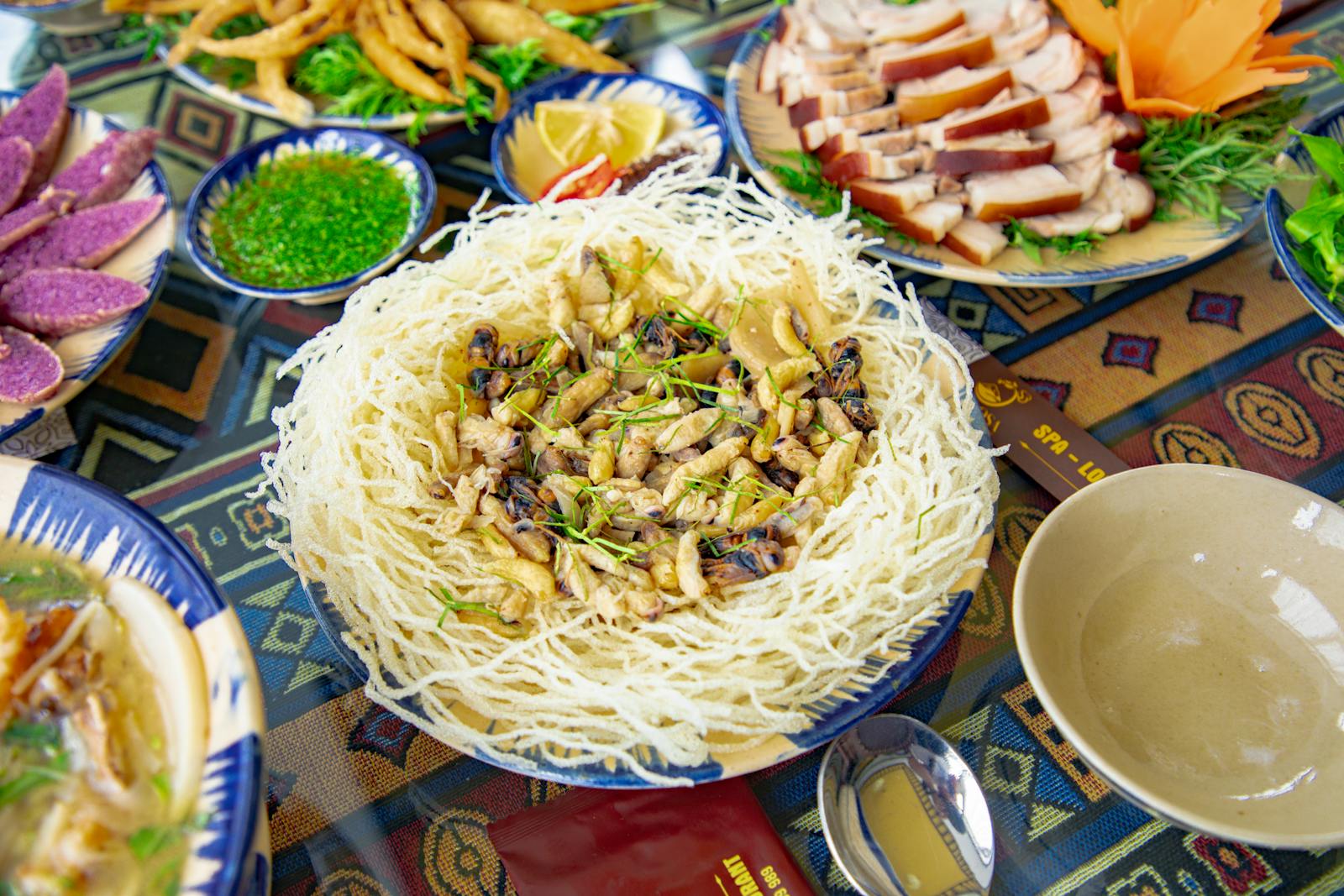 Chinese dishes on a restaurant table
