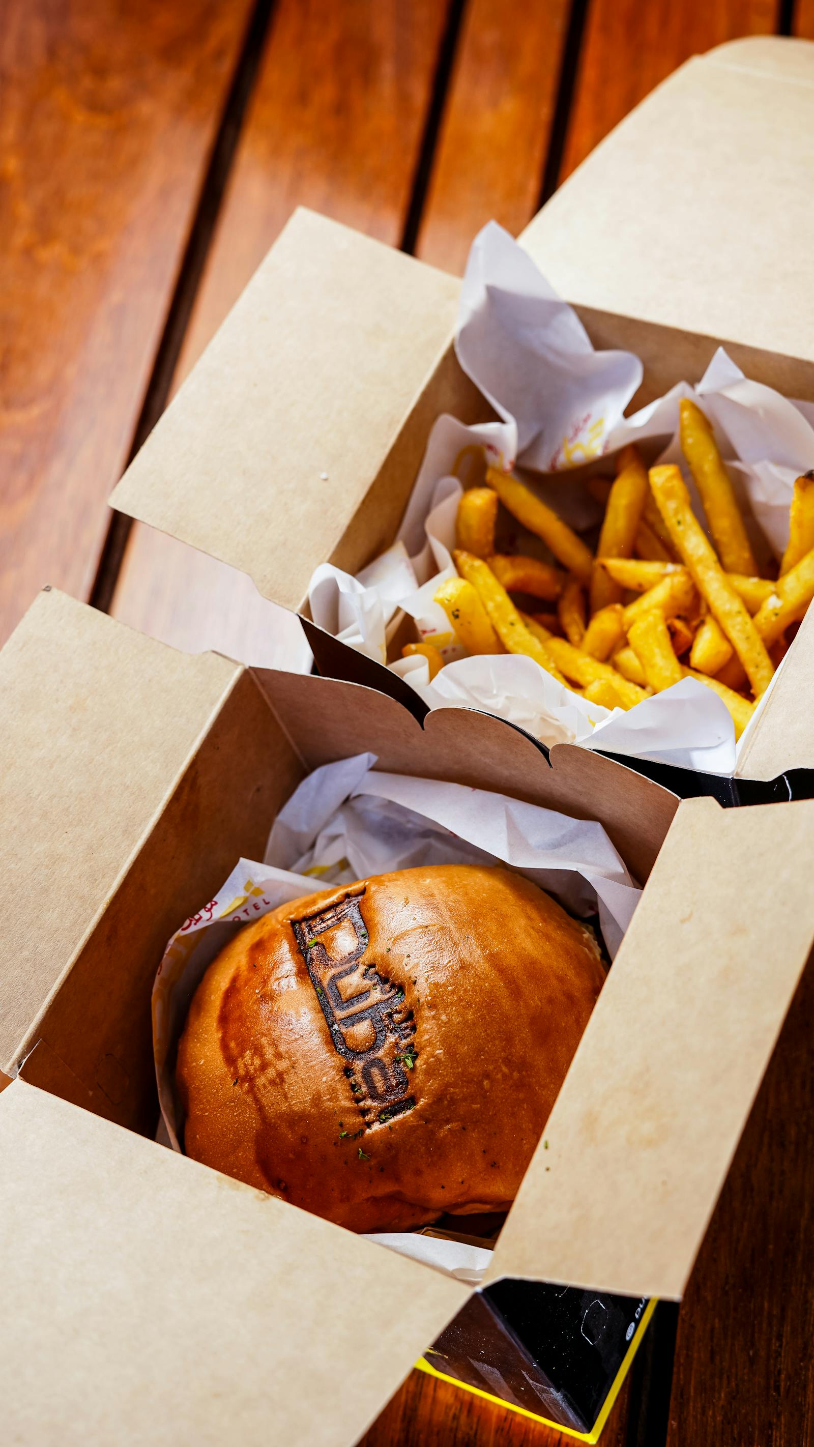 Burger meal in a delivery box