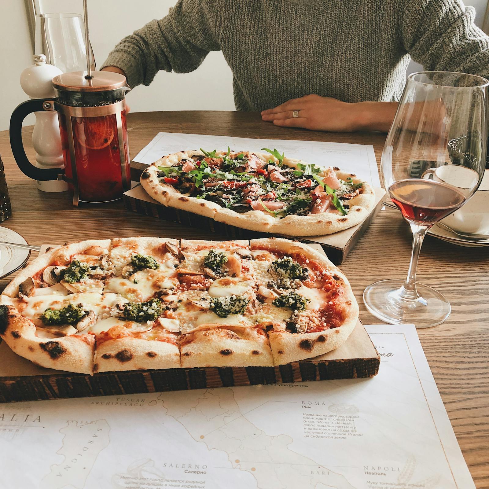 Pizza on a wooden table